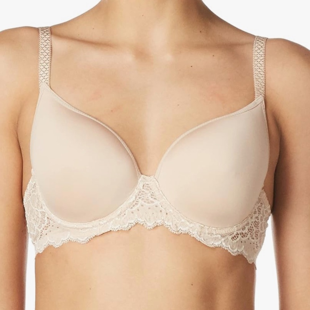 NWT Simone Perele Caresse 3D Plunge Bra Peau Rose 36B 12A316